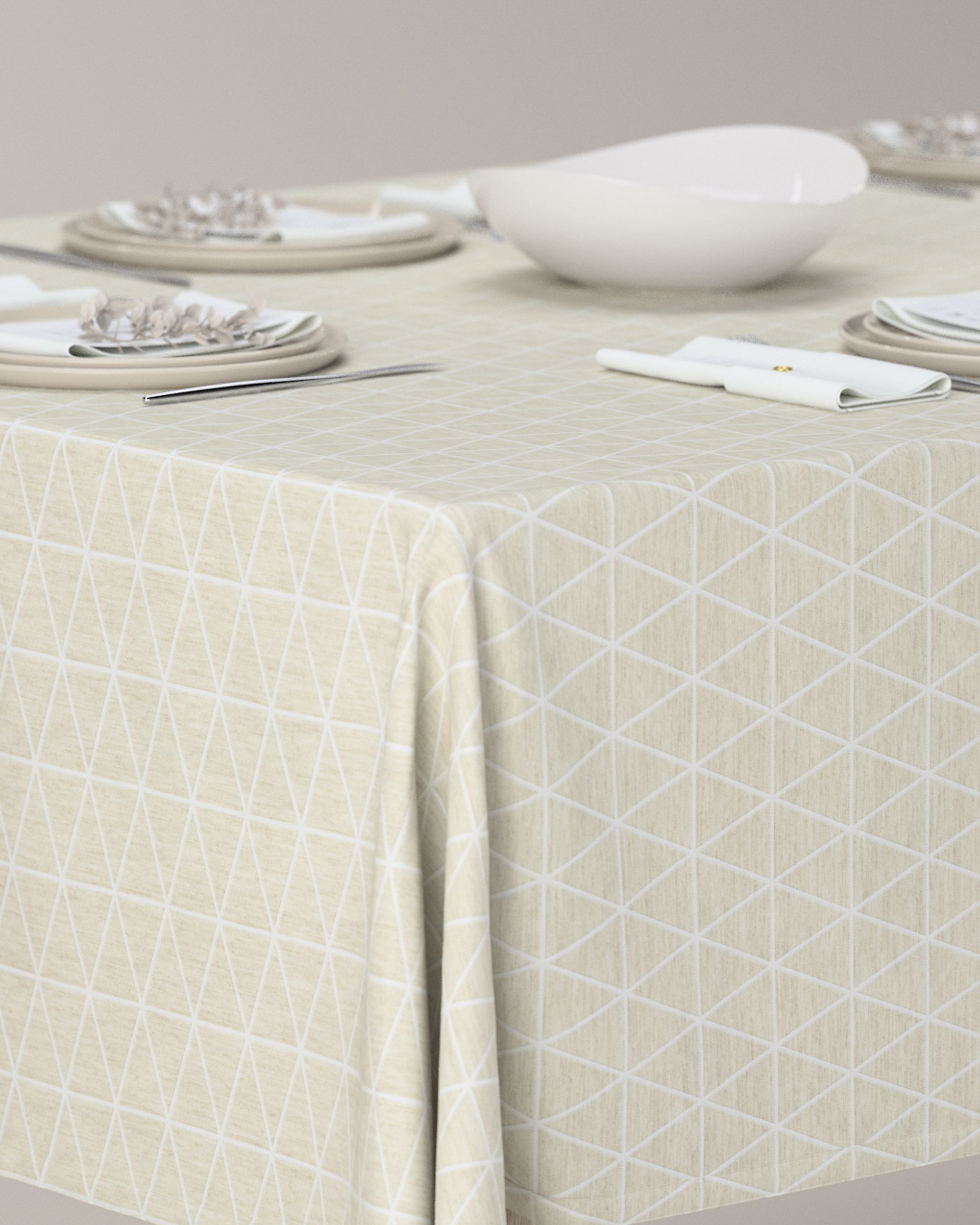Suorakaide pöytäliina väri beige kangas punos, kuvioitu (hover)