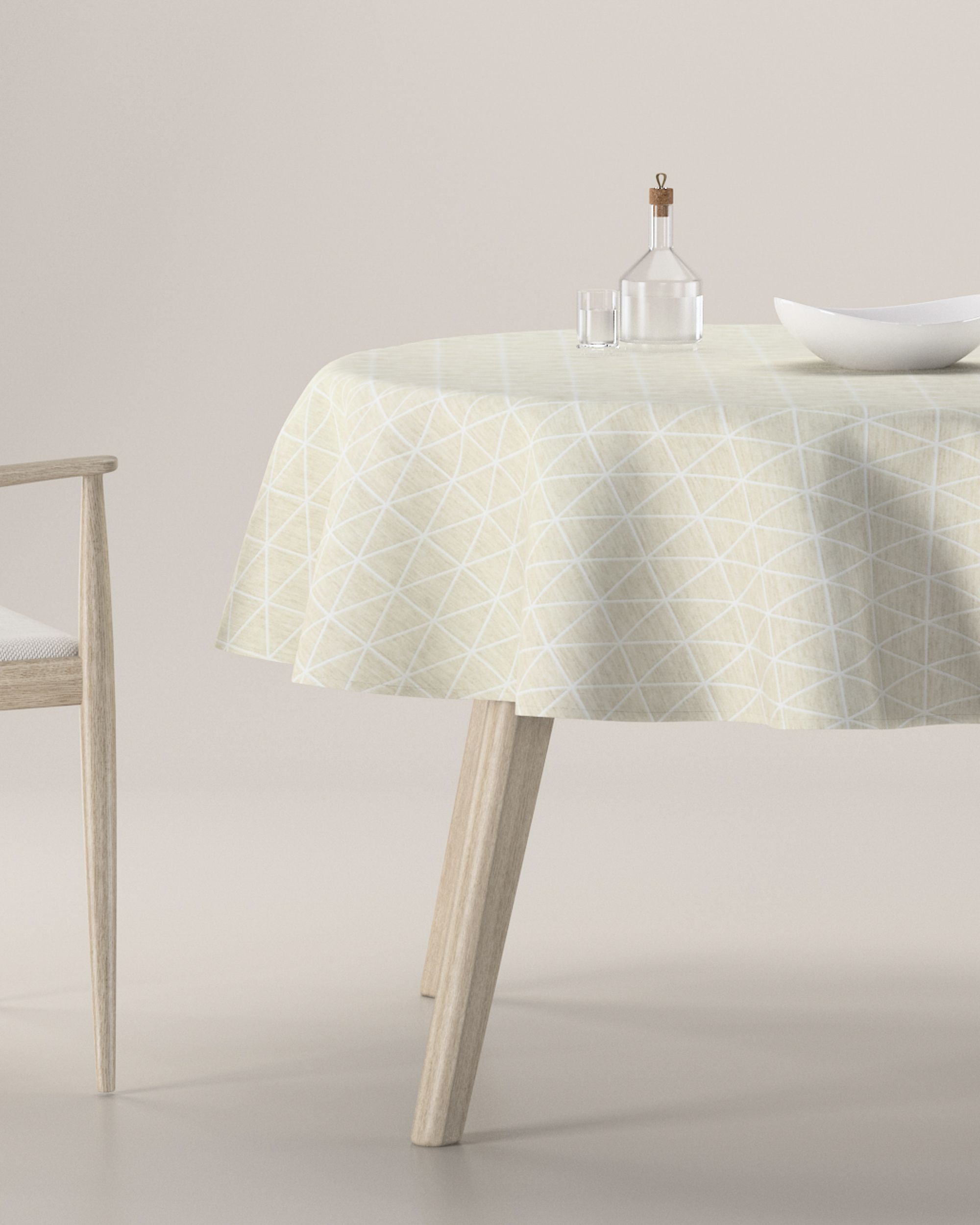 Pyöreä pöytäliina väri beige kangas punos, kuvioitu