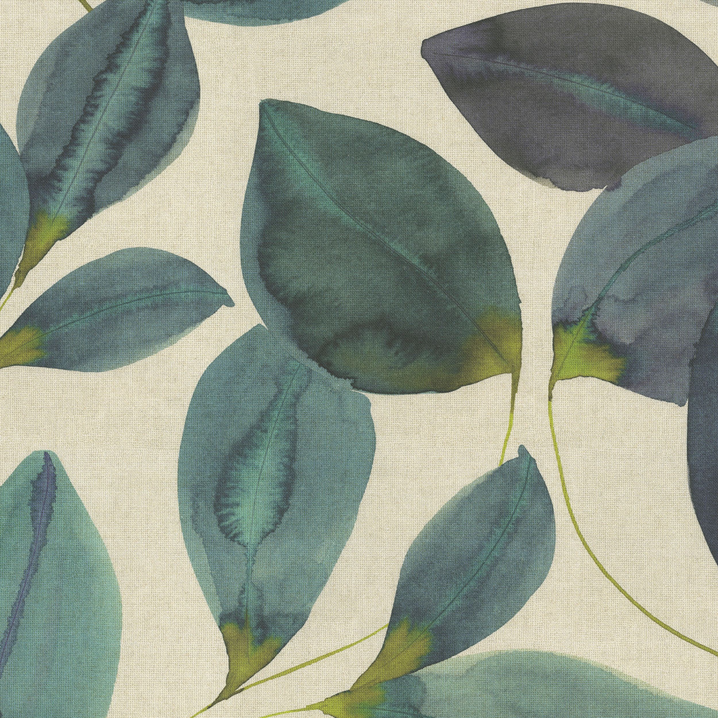 Gardenia 143-15 smaragdinvihreät ja violetit lehdet pellavataustalla