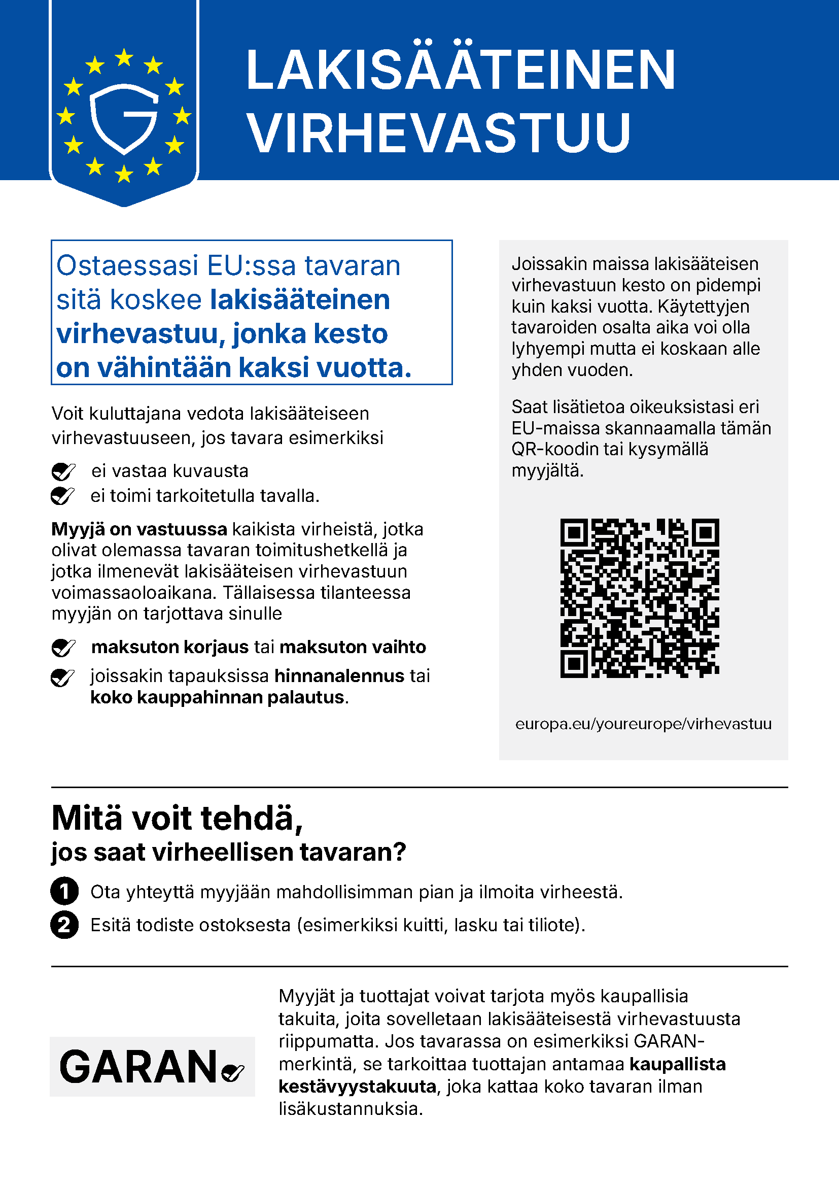 Lakisääteiseen virhevastuuseen perustuvat oikeutesi